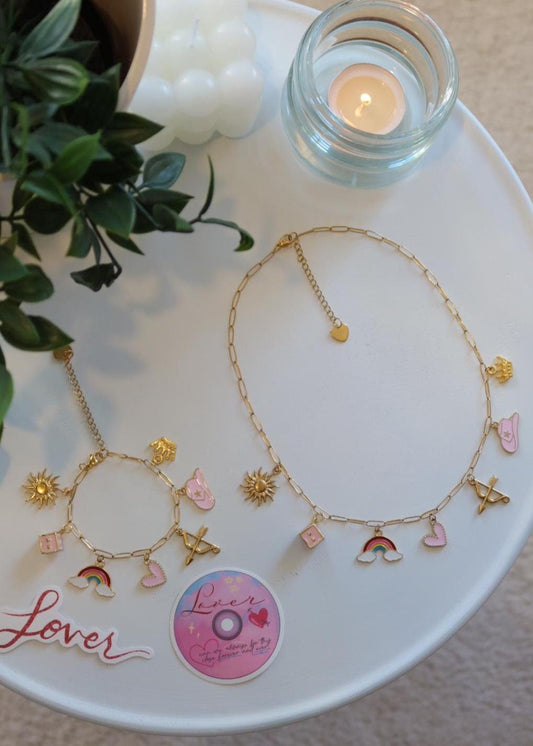 Lot collier et bracelet à charms "Lover" (Xoxo Jewels Version)